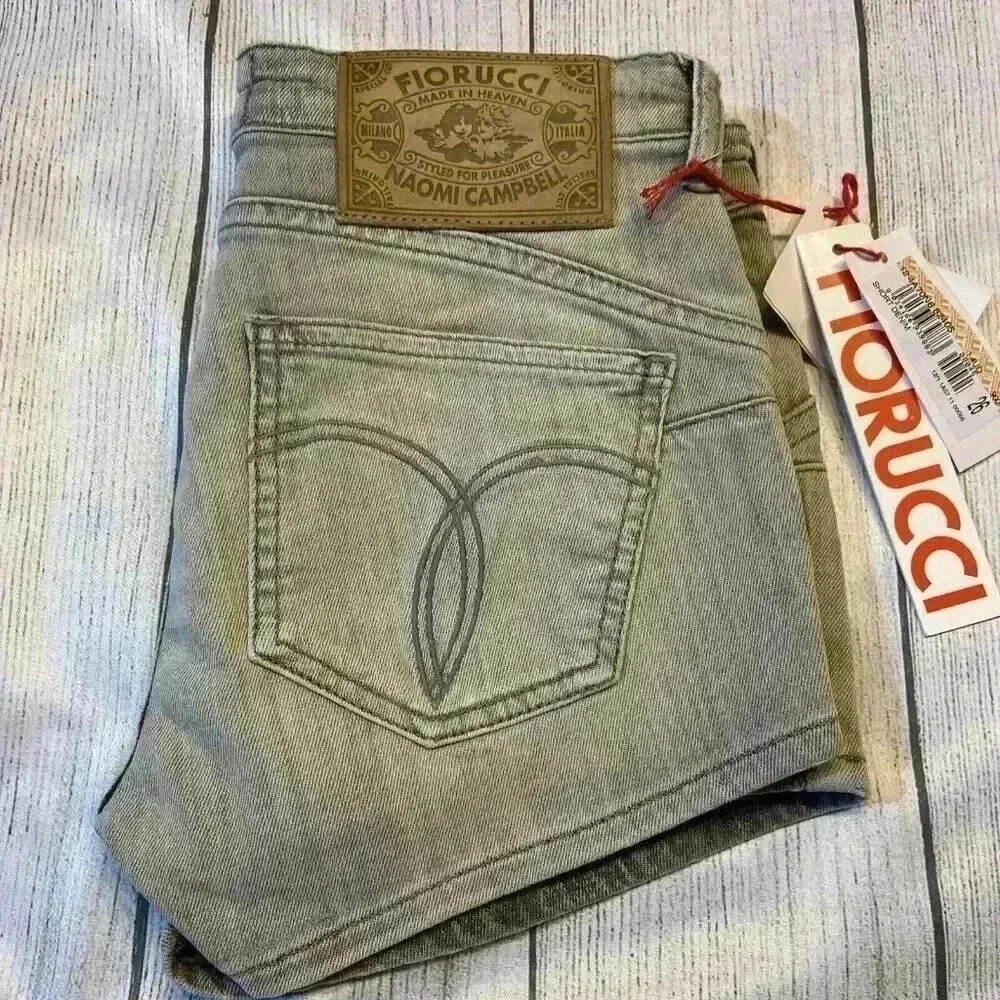 FIORUCCI x Naomi Campbell Women Denim Shorts 26 Light Grey Italy Casual Festival